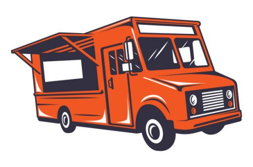 A stylized vector illustration of a generic food truck.